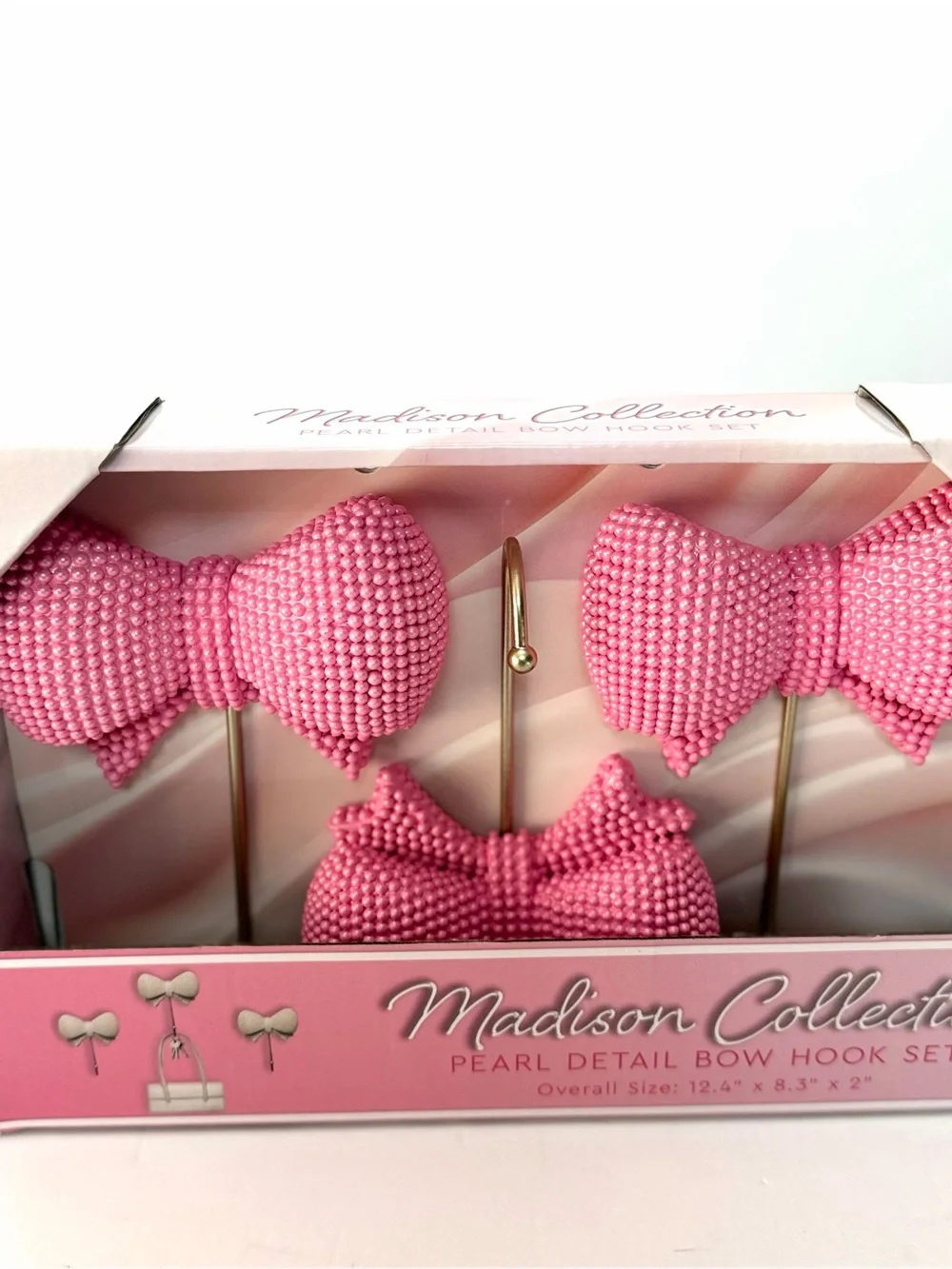 Pink Pearl Bow Hook Set - Decorative Wall Hooks